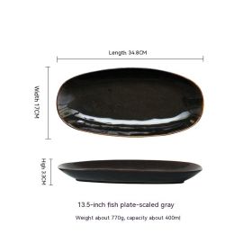 Glaze Kiln Oval Fish Dish Household Dinner Plate Long Plate Swing Plate (Option: Scale colored gray-13inches)
